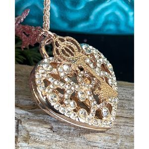 Gold CLear Swarovski Crystal Heart Lock Necklace